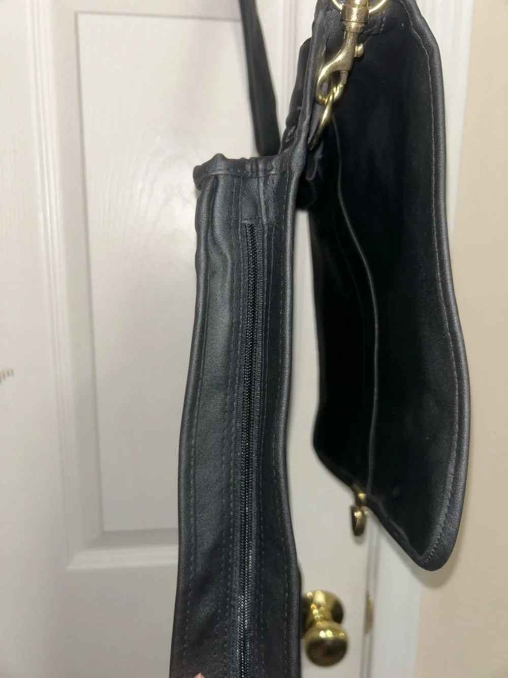 Black Leather Briefcase Bag with Gold Hardware